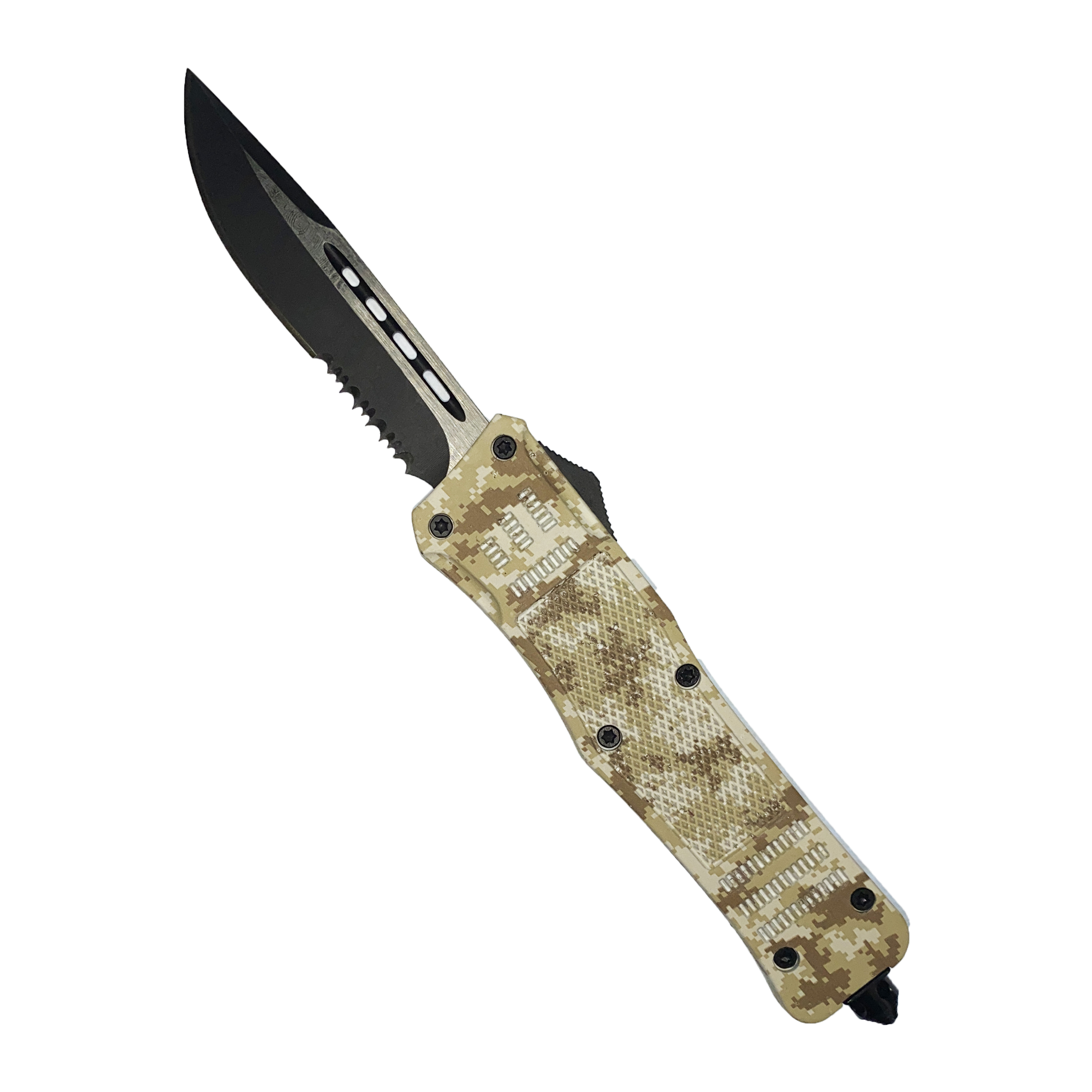Delta Force OTF Desert Camo Handle Black Combo Blade Knife FTF