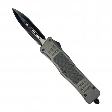 Delta Force Medium OTF Grey Handle Black Double Edge Plain Blade knife