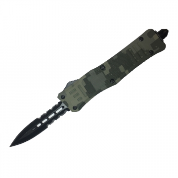 Mini Delta Force OTF Digital Camo Handle Black Double Edge Serrated Blade