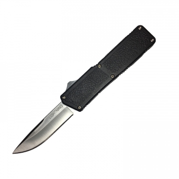 Lightning OTF Black Handle Satin Plain Blade Knife