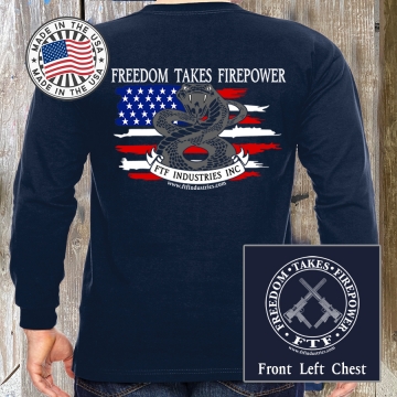 FTF Extreme Gadsden Rattler On USA Flag Design Long SleeveSoft T 100% Made in USA